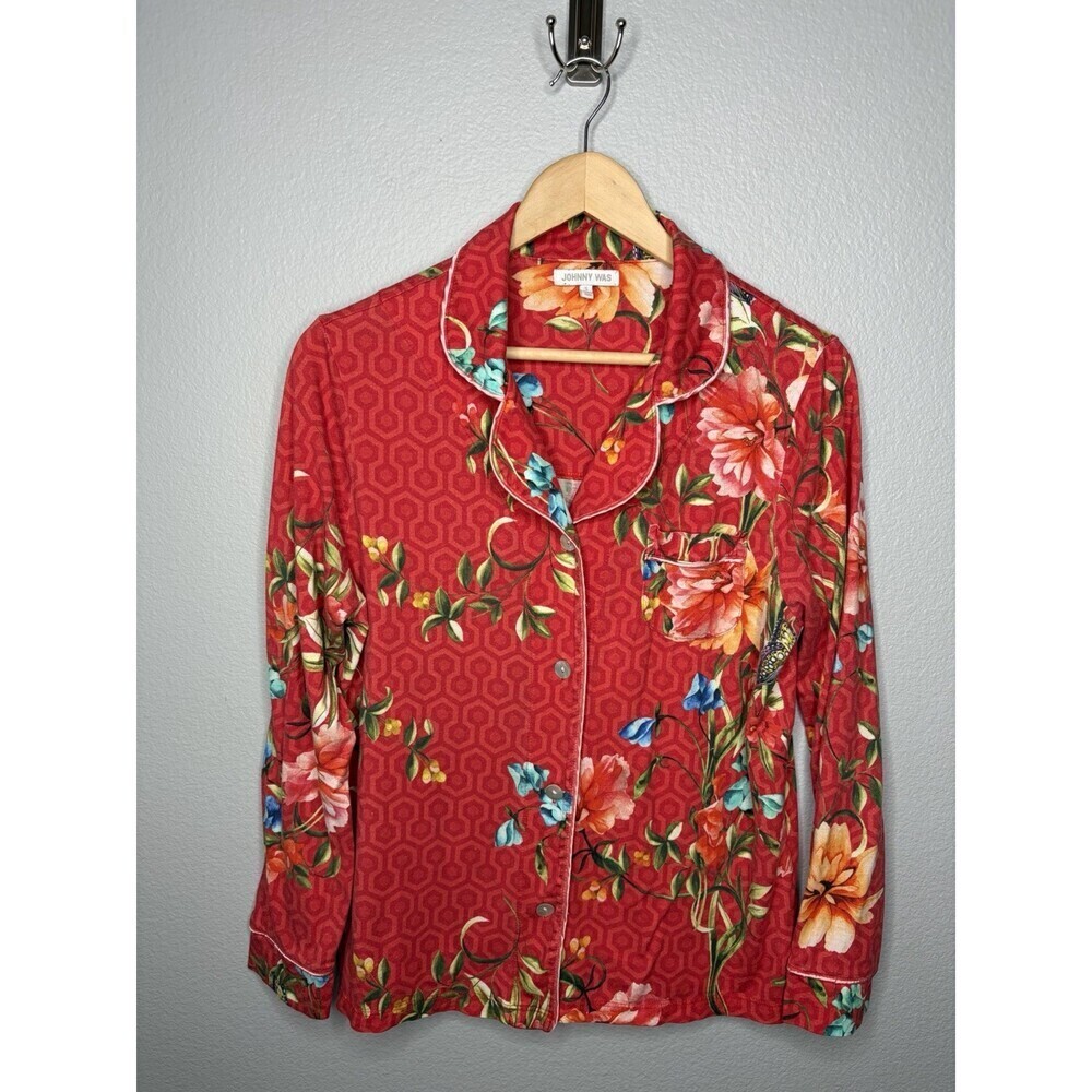 Johnny Was Women SMALL Soft Cotton Modal Blend Button Up Pajama Floral Top Only